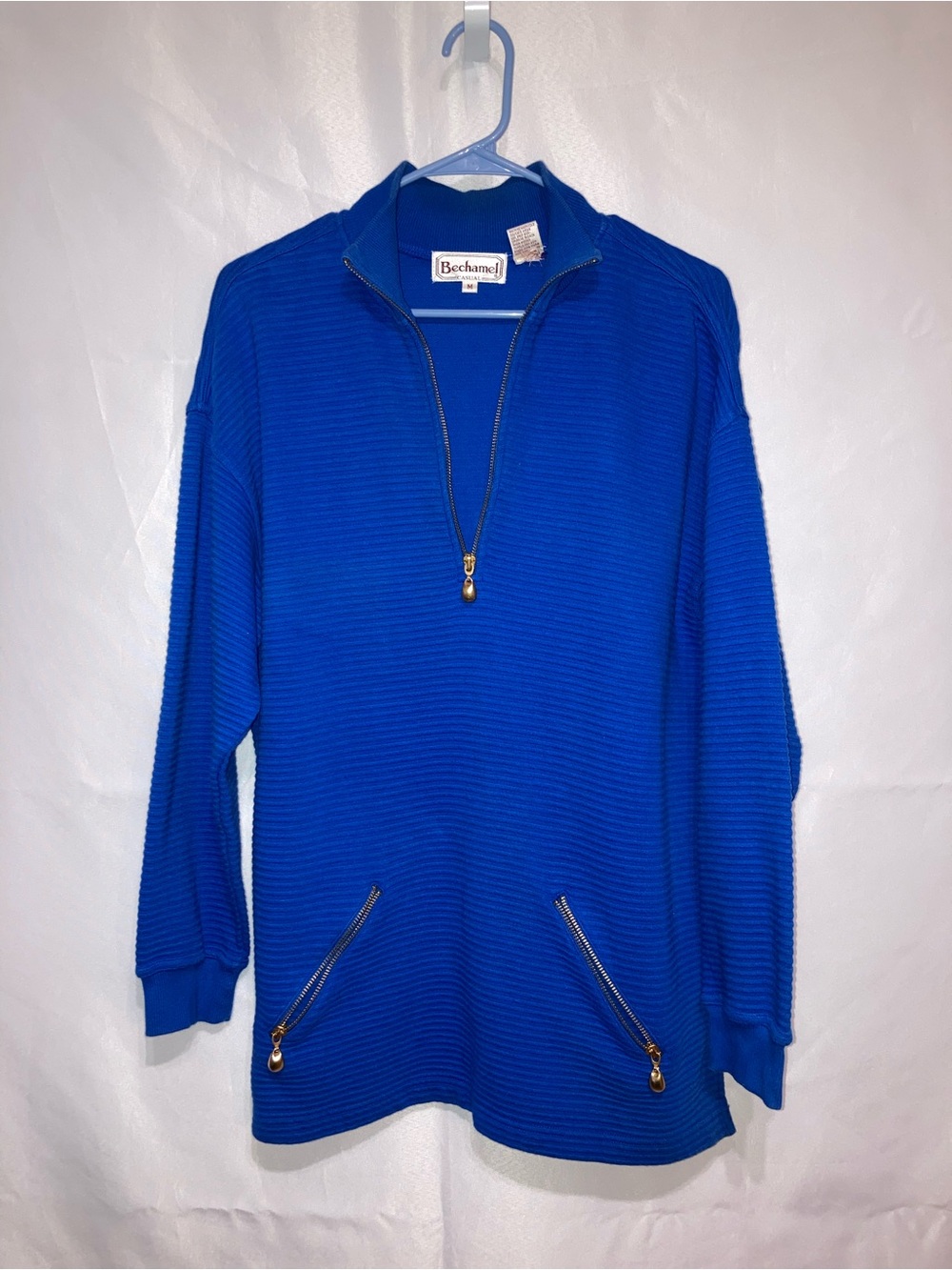 Bechamel Cobalt Blue Ribbed Half-Zip Sweater with Gold Hardware - Picture 5 of 7